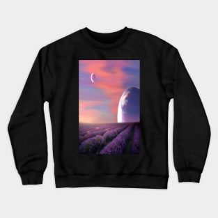 alien planets lavender fields nature surreal fantasy sunset sunrise plants Crewneck Sweatshirt